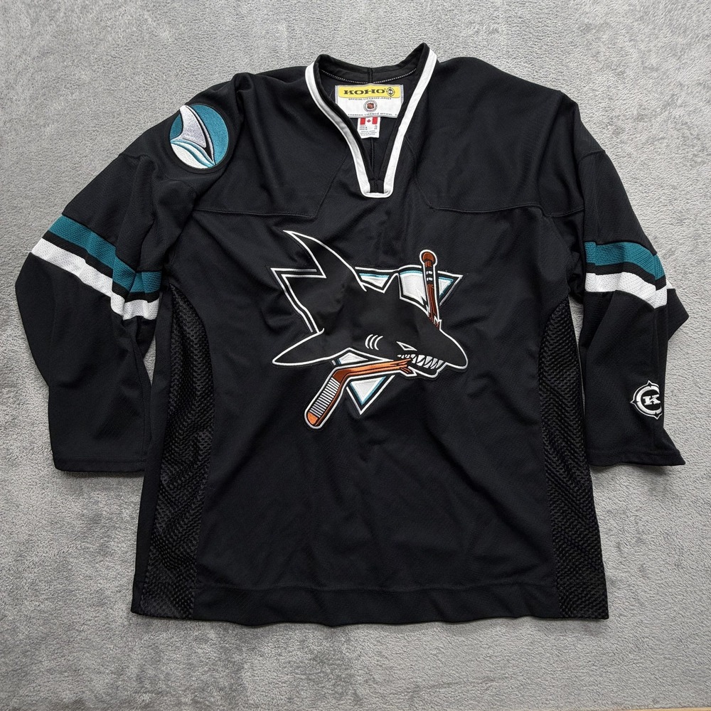 Vintage San Jose Sharks Jersey Mens XL Black NHL Hockey Throwback Koho Air-Knit